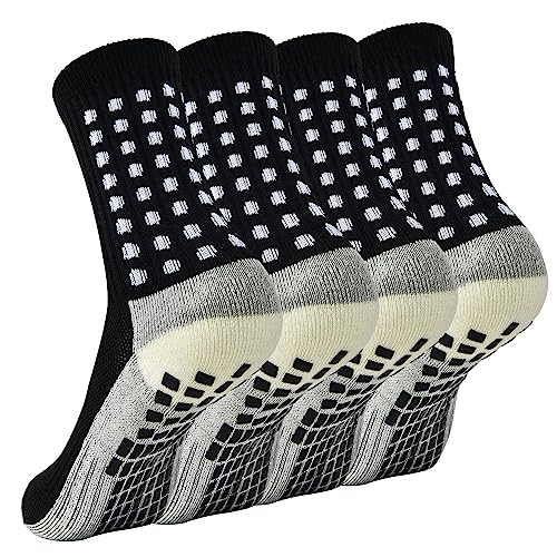 cheap4uk 2 Paare Grip Socken Fussball Fußball Socken Kinder Herren Damen Polsterung Sportsocken Socken Fussball Rutschfeste Football Socks (as3, alpha, l, regular, regular, Schwarz) von cheap4uk