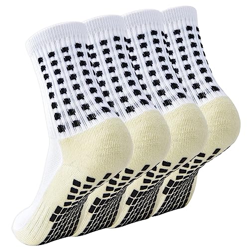 cheap4uk 2 Paare Grip Socken Fussball Fußball Socken Kinder Herren Damen Polsterung Sportsocken Socken Fussball Rutschfeste Football Socks (as3, alpha, x_l, regular, regular, Weiß) von cheap4uk