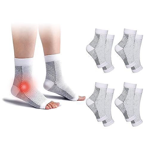 cheap4uk 4 Paar Plantarfasziitis Socken Kompressionsstrümpfe für Fußgewölbe Ferse und Knöchel Unterstützung Orthopädische Kompressionssocken für Herren und Damen Fersensporn Bandage (Weiß, 43-46) von cheap4uk