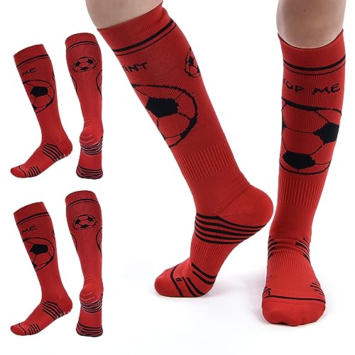 cheap4uk Fußballsocken 2 Paar Grip Socken Fussball SportSocken für Kinder OutdoorSport Laufsocken Kompression Elastische Socken, Rutschfest, Atmungsaktiv, für Basketball(L,Rot) von cheap4uk