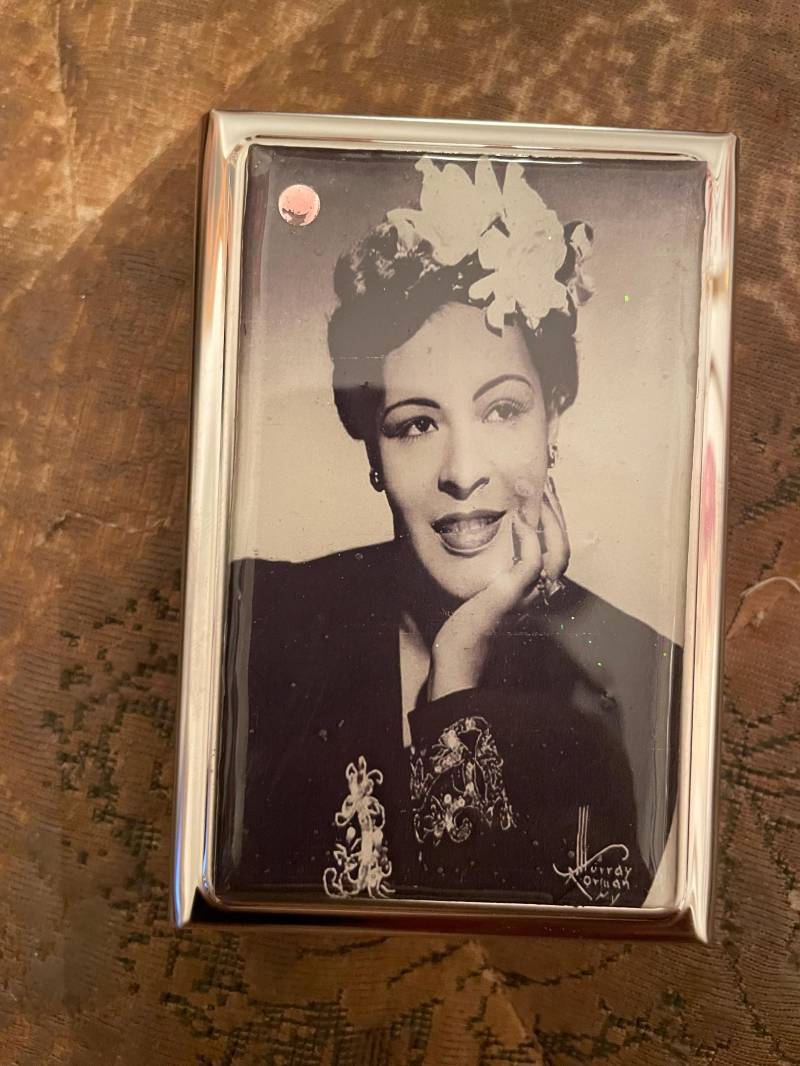 Billie Holiday Portrait 2-Clip Zigarettenetui Business Kreditkartenhalter von cheetahrama