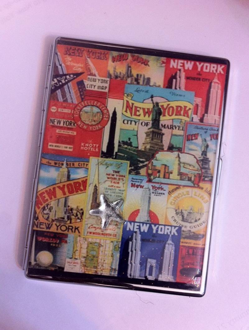 New York City Retro Postkarte 1-Clip Wallet I.d. Zigarettenetui Business Kreditkartenetui von cheetahrama