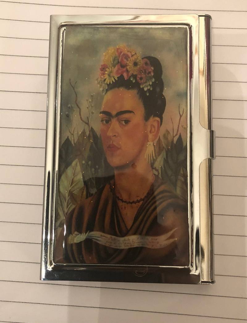 Retro Blau Frida Rosa Blumen Silber Business Kreditkartenetui I.d. Etui von cheetahrama