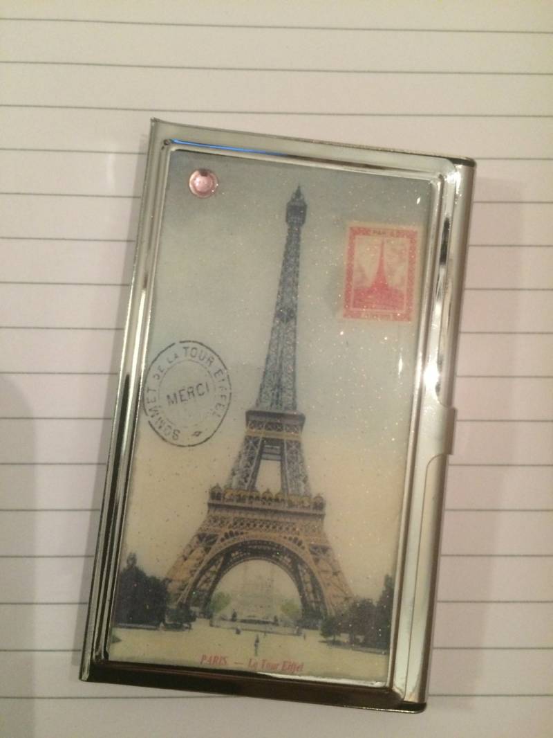Retro Eiffelturm Paris Silber Visitenkartenetui Kreditkartenetui von cheetahrama