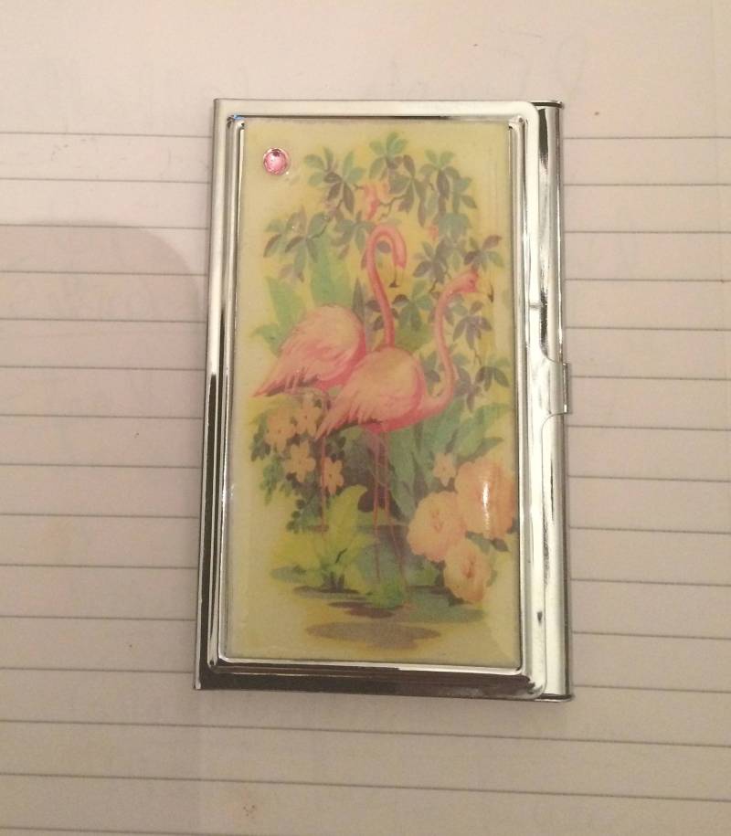 Retro Pink Flamingo Fever Visitenkartenhalter Kreditkartenetui von cheetahrama