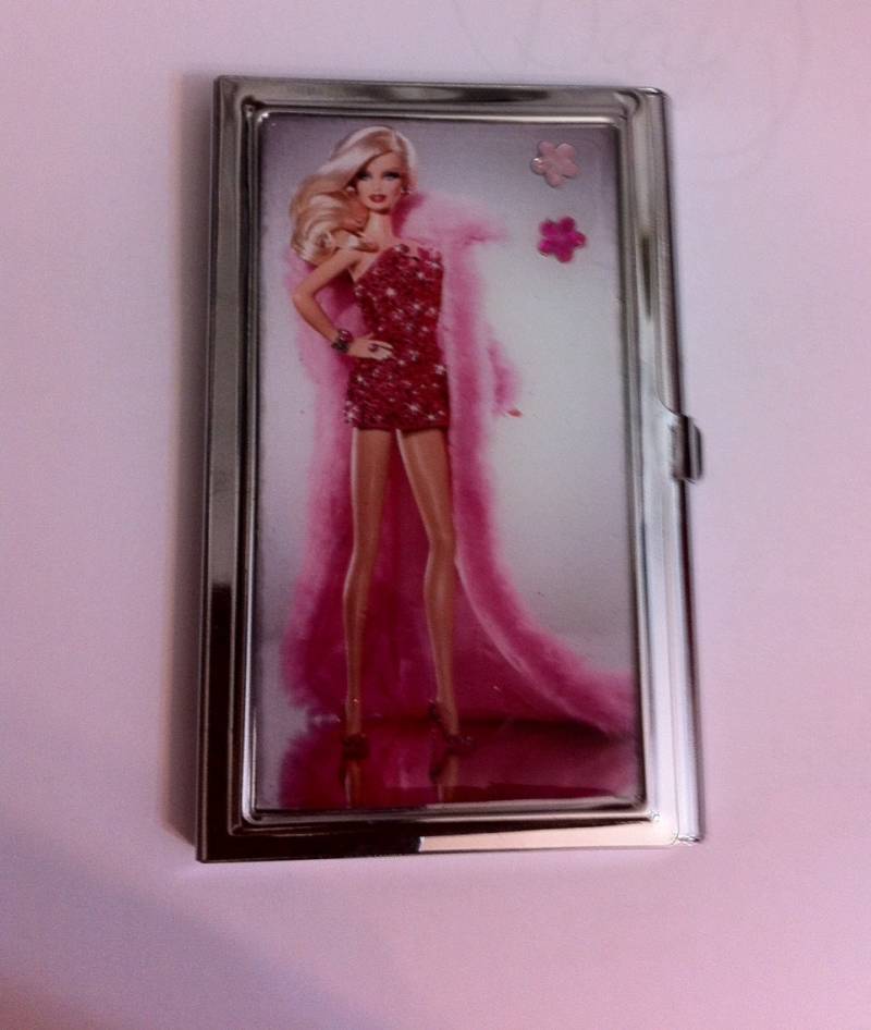 Retro Rosa Pailletten Mini Kunstpelz Maxi Puppe Visitenkartenhalter Kreditkartenetui von cheetahrama