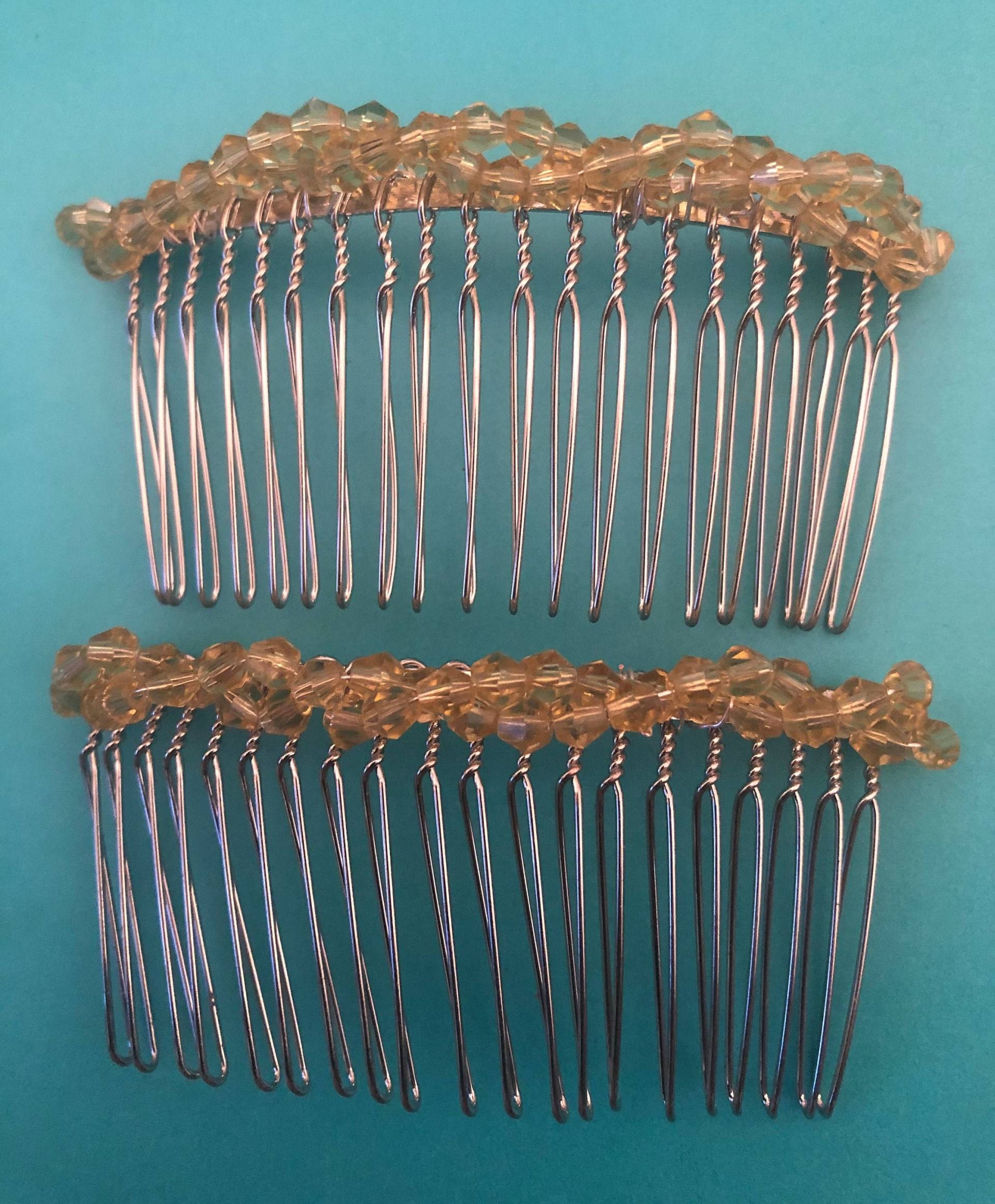 Zwei | 2 Vintage Topas, Pink, Schwarz Oder Bronze Bicone Kristall Doppelsträngige Haarkamm Kämme von cheetahrama