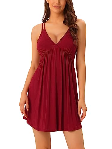 cheibear Damen Ärmelloses Valentinstag Nachtwäsche Unterhemd Dessous V-Ausschnitt weicher Slip Pyjama Kleid rot XS von cheibear