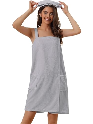 cheibear Damen Bademantel Kleid Frottee Saunakilt Saunatuch mit Tasche und Klettverschluss Spa Dusche Handtuch Bademantel Grau L von cheibear