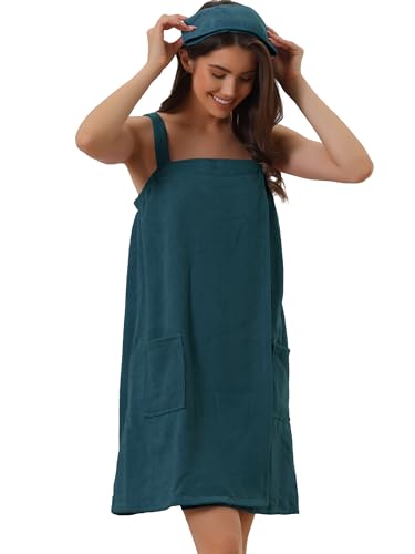 cheibear Damen Bademantel Kleid Frottee Saunakilt Saunatuch mit Tasche und Klettverschluss Spa Dusche Handtuch Bademantel Grün L von cheibear