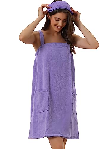 cheibear Damen Bademantel Kleid Frottee Saunakilt Saunatuch mit Tasche und Klettverschluss Spa Dusche Handtuch Bademantel Traubenshake S von cheibear