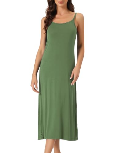 cheibear Damen Cami Tankkleid ärmelloses Midi Schlafkleid mit Spaghettiträgern und Nachthemd Armeegrün S von cheibear