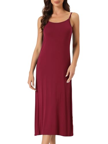 cheibear Damen Cami Tankkleid ärmelloses Midi Schlafkleid mit Spaghettiträgern und Nachthemd Burgund M von cheibear