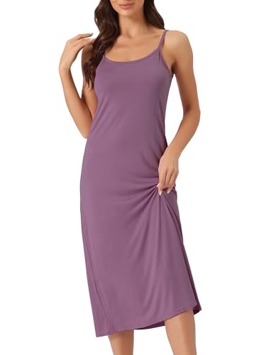 cheibear Damen Cami Tankkleid ärmelloses Midi Schlafkleid mit Spaghettiträgern und Nachthemd Lila XL von cheibear