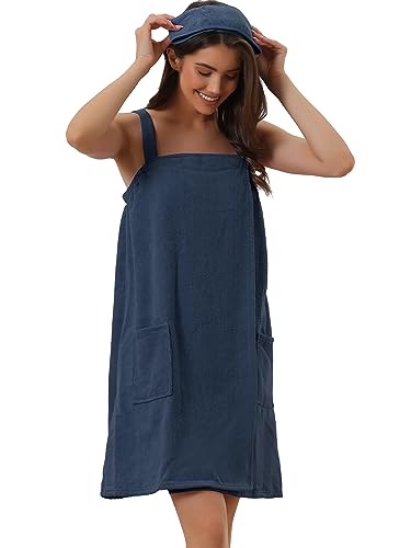 cheibear Damen Handtuch Wrap Bademantel Spa Handtücher Robe mit verstellbarem Verschluss für Fitnessstudio Dusche, navy, 46 von cheibear