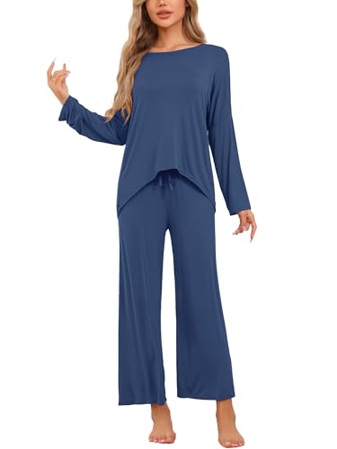 cheibear Damen Lounge-Sets Langarm und Hose Jogger-Sets 2-teilig Pyjama Lockere Nachtwäsche Loungewear Königsblau S von cheibear