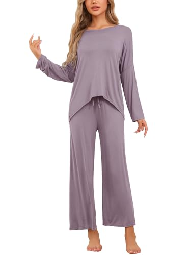 cheibear Damen Lounge-Sets Langarm und Hose Jogger-Sets 2-teilig Pyjama Lockere Nachtwäsche Loungewear Lila XL von cheibear