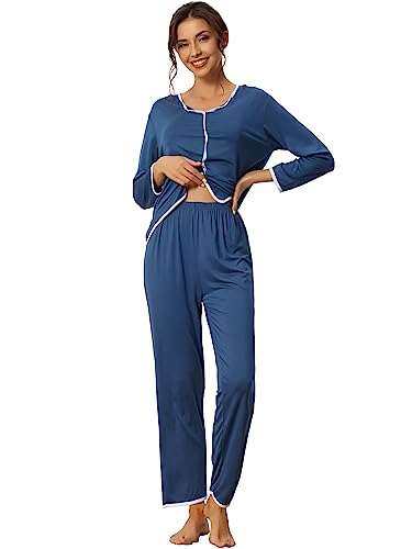 cheibear Damen Nachtwäsche Pyjama, langärmelige Pullover Oberteile mit Hosen Lounge Sets Blau M von cheibear