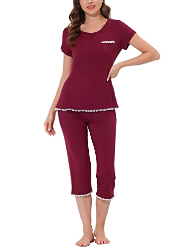 cheibear Damen Nachtwäsche Pyjama Set Nachtwäsche Rundhals Loungewear mit Caprihose rot XL von cheibear