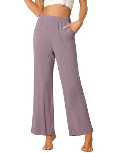 cheibear Damen-Pyjamahose aus Baumwolle, weites Bein, fließende Sweathose, elastische Taille, Loungehose mit Taschen, violett, 32 cheibear Damen-Pyjamahose aus Baumwolle, weites Bein, fließende Sweathose, elastische Taille, Loungehose mit Taschen, violett, 32 von cheibear