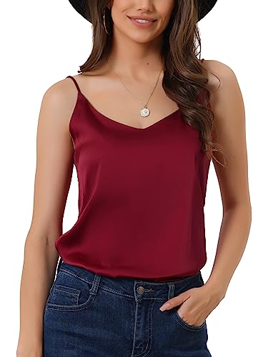 cheibear Damen Satin Cami Top Basic Top mit V Ausschnitt und Spaghettiträgern seidiges Camisole rot L von cheibear