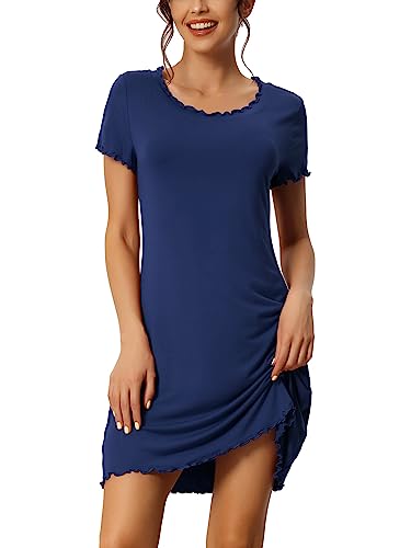 cheibear Damen-Schlafshirt, kurzärmeliges Rüschen-Nachthemd, Schlafhemden, Loungewear-Nachthemden Blau L von cheibear