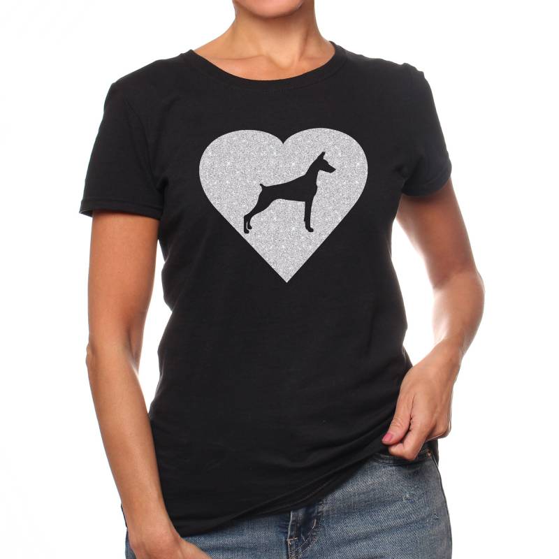 Dobermann Glitzerherz | Hunde Mama Kurzarm T-Shirt von chelseaandme