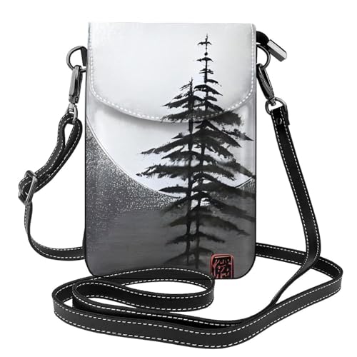 chenfandi Moon Pine Tree Damen-Umhängetasche, Handy-Geldbörse mit Reißverschluss, #Schulter-Handtasche, verstellbarer Schultergurt von chenfandi