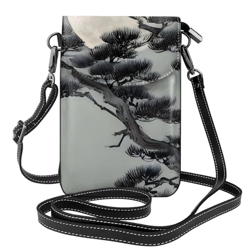 chenfandi Pine Tree Under The Moon Damen-Umhängetasche, Handy-Geldbörse mit Reißverschluss, #Schulter-Handtasche, verstellbarer Schultergurt von chenfandi
