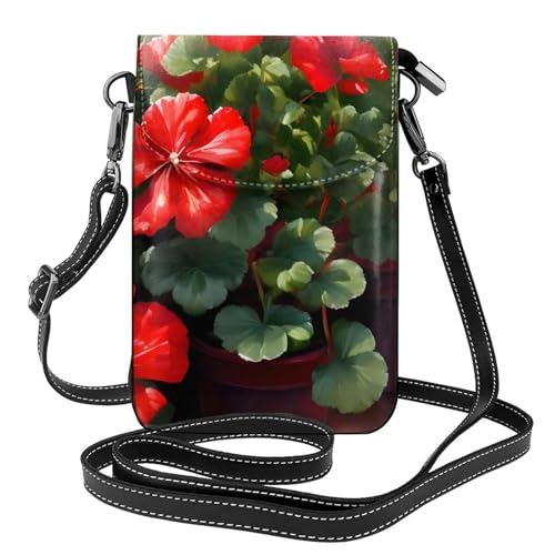 chenfandi Red Geraniums Damen-Umhängetasche, Handy-Geldbörse mit Reißverschluss, #Schulter-Handtasche, verstellbarer Schultergurt. von chenfandi