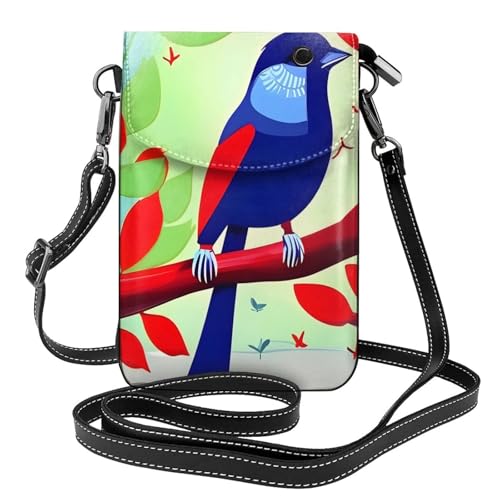 chenfandi Red Leaf Bird Damen-Umhängetasche, Handy-Geldbörse mit Reißverschluss, #Schulter-Handtasche, verstellbarer Schultergurt. von chenfandi