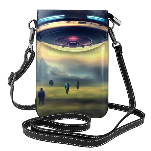 chenfandi Ufo Landing Damen-Umhängetasche, Handy-Geldbörse mit Reißverschluss, Schulter-Handtasche, verstellbarer Schultergurt. von chenfandi