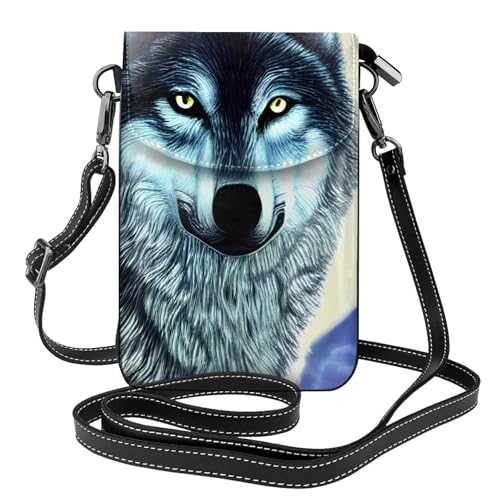 chenfandi Wolf Under Moon Damen-Umhängetasche, Handy-Geldbörse mit Reißverschluss, #Schulter-Handtasche, verstellbarer Schultergurt von chenfandi