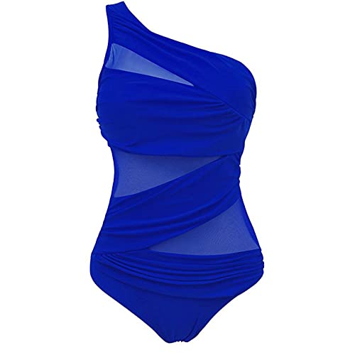 chengjiexu Badeanzug Bikini Damen Plus Size Badeanzüge Damen One Shoulder Slim Bademode Für Damen Mesh Push Up Gepolsterte Badeanzüge L Blau von chengjiexu