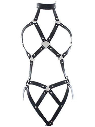 chenyesun Sexy Damen Punk Leder Harness Body Brustgurte Brust Harness Harness Taille Gürtel Metall Körper Geschirr Leder Brustgürtel Strumpfband Punk Gothic Clubwear von chenyesun