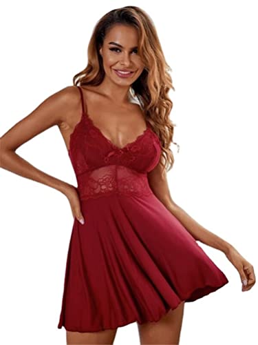 chenyesun Sexy Dessous für Damen,Babydolls Dessous V-Ausschnitt Reizwäsche Spitze Lingerie Nachtclub Nachtwäsche Reizvoll Nachtclub Unterwäsche Lingerie (Rot) von chenyesun