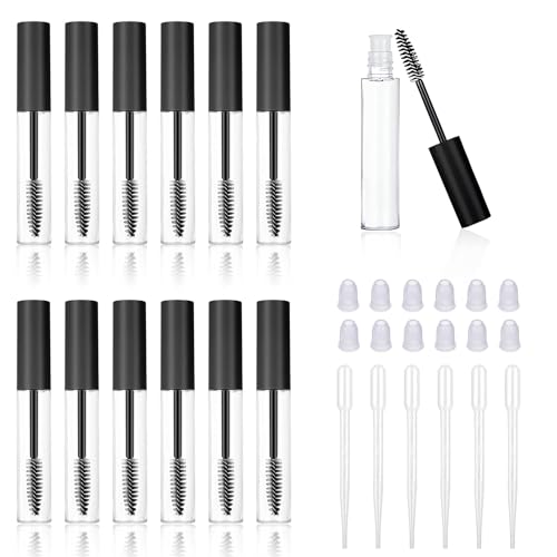 CHENYU 12 Stück Leere Mascara Flasche 10ml Wiederverwendbar Eyeliner Container Tube Wird mit Einem Auslaufschutzstopfen Geliefert mit Wimpern Zauberstab fur Mascara Und Eyeliner Leere von chenyu