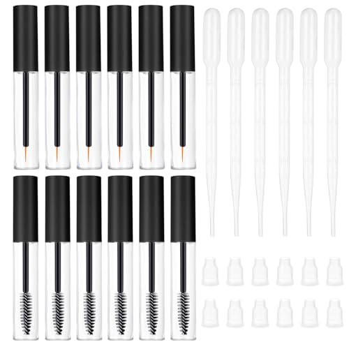 CHENYU 12 Stück Leere Mascara Tube 10ml Wimpernbürste mit Behälter Eyeliner Behälterrohr + 6 Stück Strohhalme Nachfüllbare Röhre Rizinusöl Wimpern mit Anti Leck Stecker Telescopic Mascara von chenyu