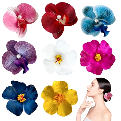 CHENYU 8 Stück Haarspange Blume Phalaenopsis Orchidee Hawaiianische Farben Hair Clip Summer Essentials Geeignet für Strandurlaub Damen Hochzeit Party Make up Karneval Blumen Haarklammer von chenyu