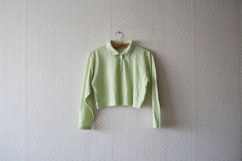 Jahrgang 1990 Hellgrün Kurzen Kragen Bluse Jahrgang 1990 Hellgrün Kurzen Kragen Bluse von cherrivintage