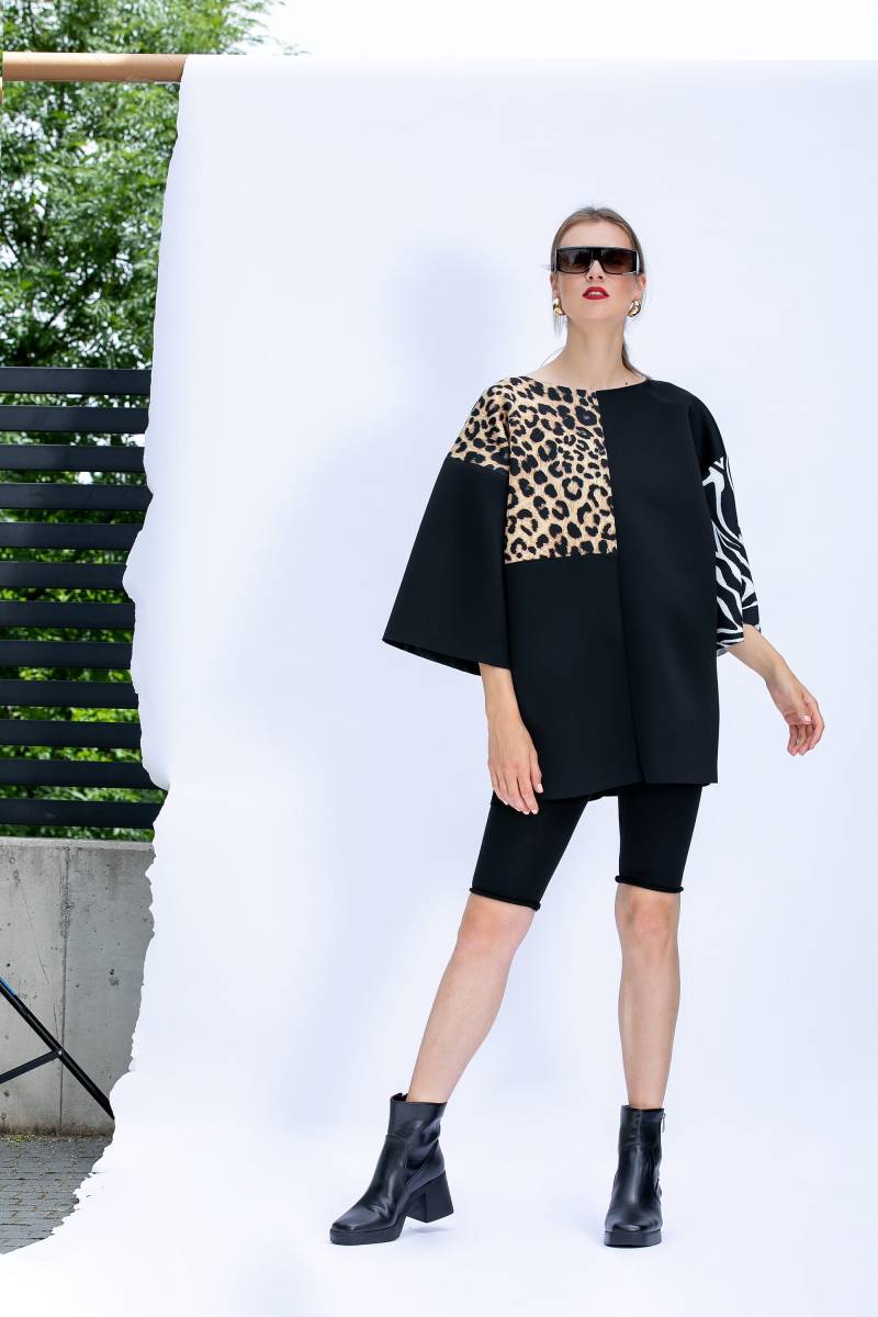 Animal Print Bluse, Neopren Damen Tunika Top, Extravagantes Top Mit Leopard Und Zebra Muster, Avantgarde Kleidung, Plus Size von cherryblossomsdress