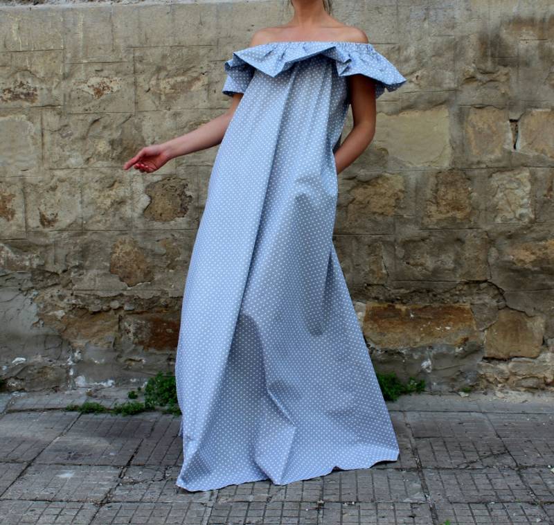 Baumwolle Polka Dot Maxi Kleid, Sommer Boho Prinzessinnen Plus Größe Umstandskleid von cherryblossomsdress