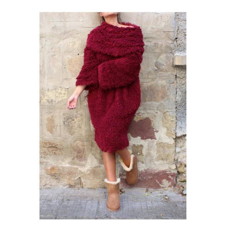 Burgund Pullover Kleid, Flauschiges Winter Oversized Rollkragen Kleid von cherryblossomsdress