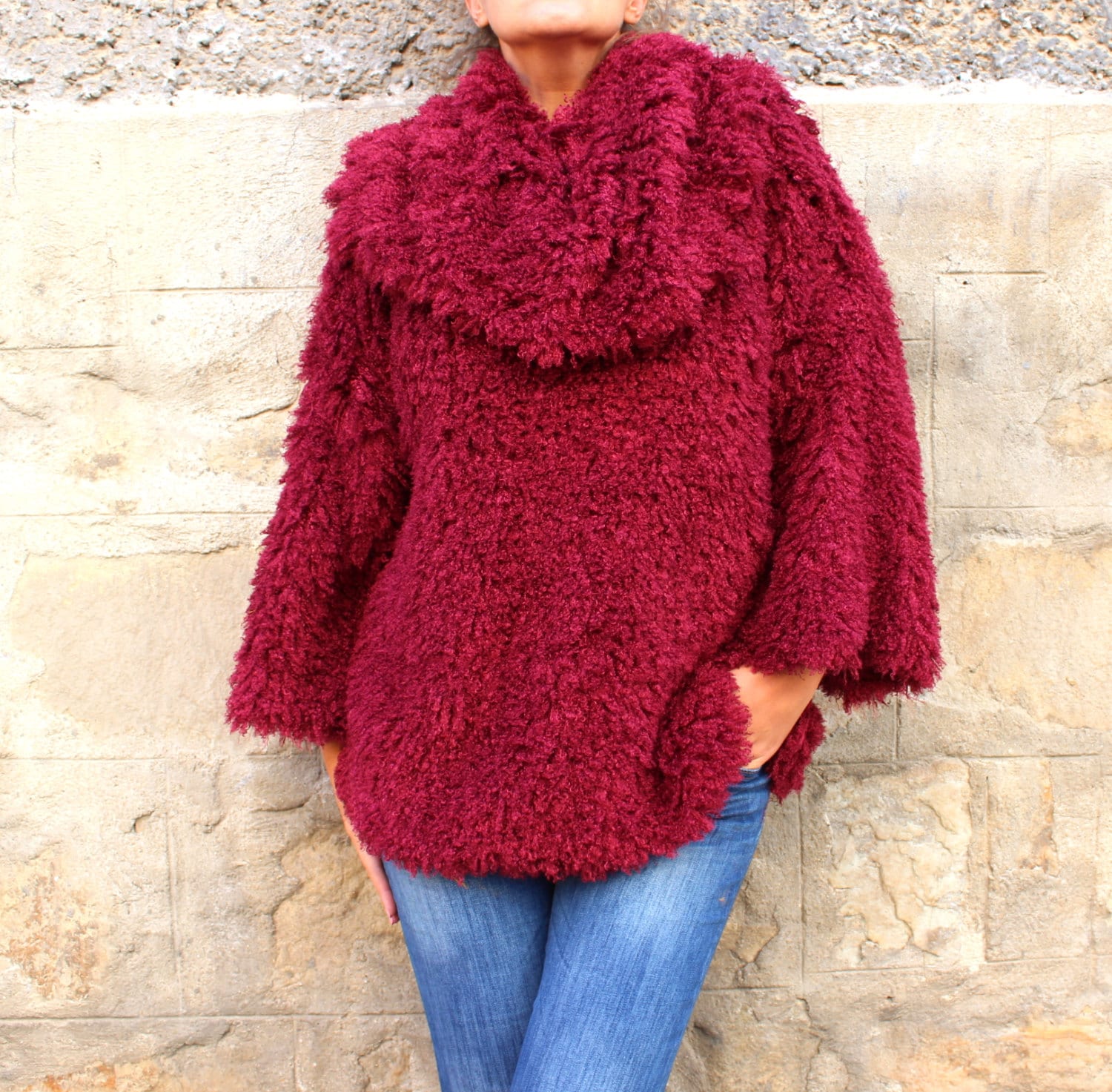 Oversized Pullover Fluffy Burgund Gemütlich Herbst Winter Stricken von cherryblossomsdress