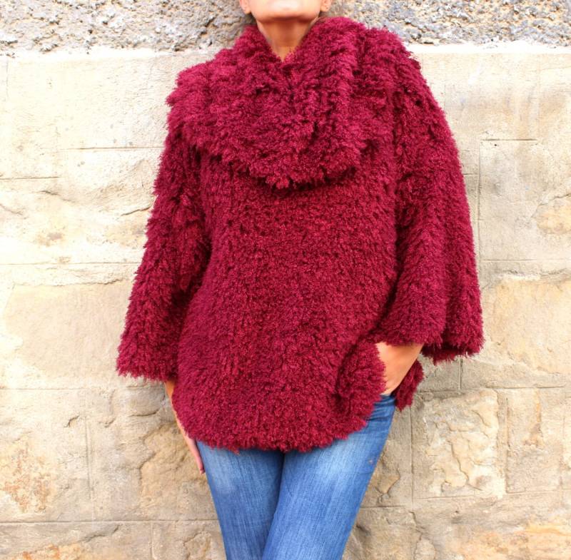 Oversized Pullover Fluffy Burgund Gemütlich Herbst Winter Stricken Oversized Pullover Fluffy Burgund Gemütlich Herbst Winter Stricken von cherryblossomsdress