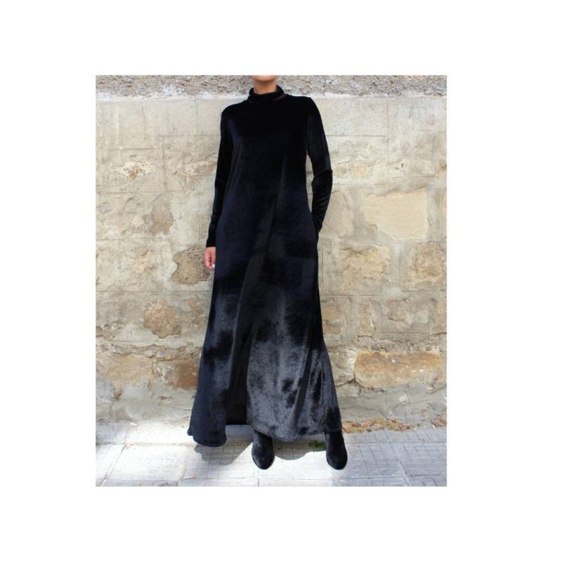 Langes Samtkleid, Schwarzes Elegantes Kleid, Benutzerdefinierte Abendkleid, Samtkleidung, Langarm-Samtkleid, A-Linienkleid von cherryblossomsdress