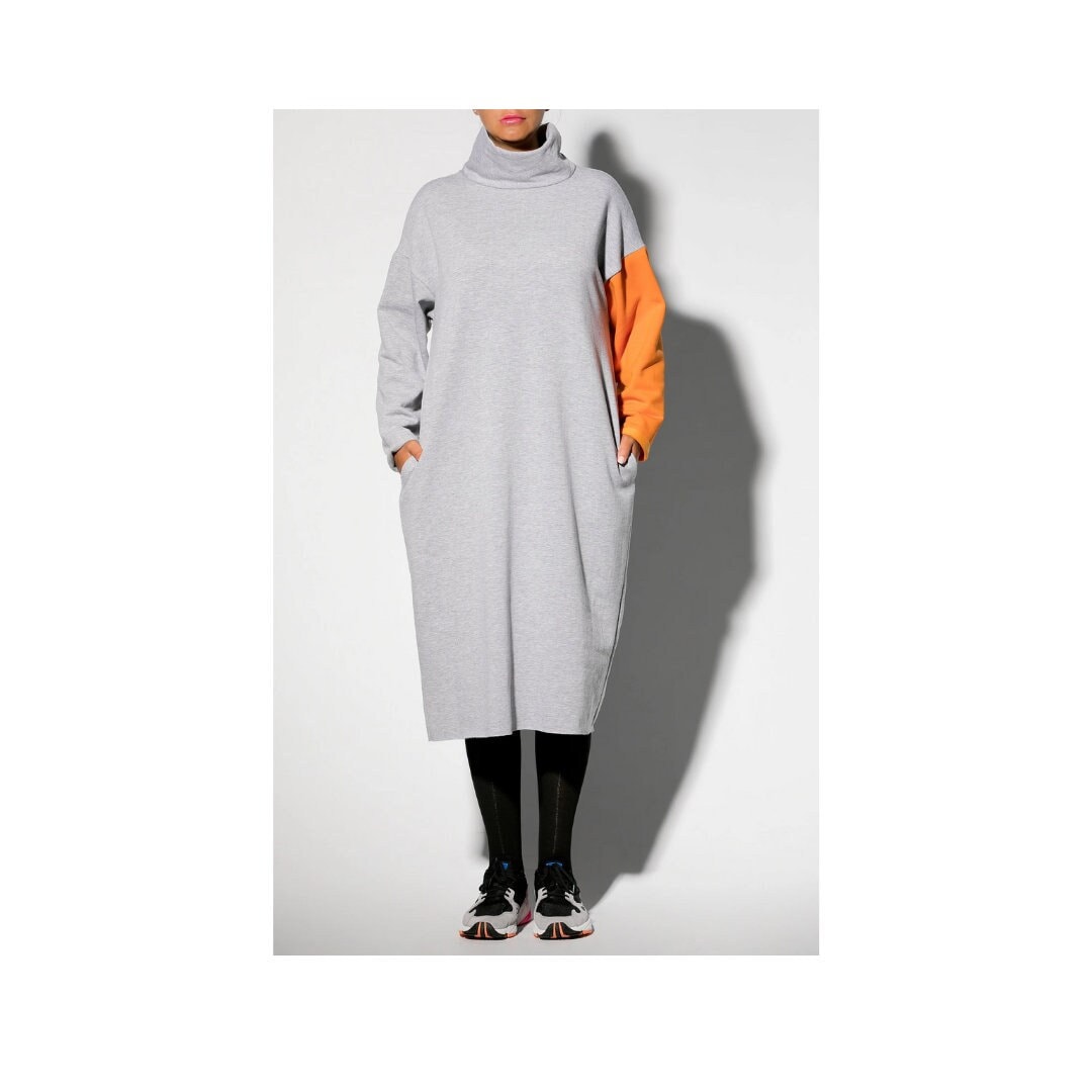 Grau Bequemes Pullover Kleid, Winterkleid, Langarm Langes Plus Size Kleid von cherryblossomsdress