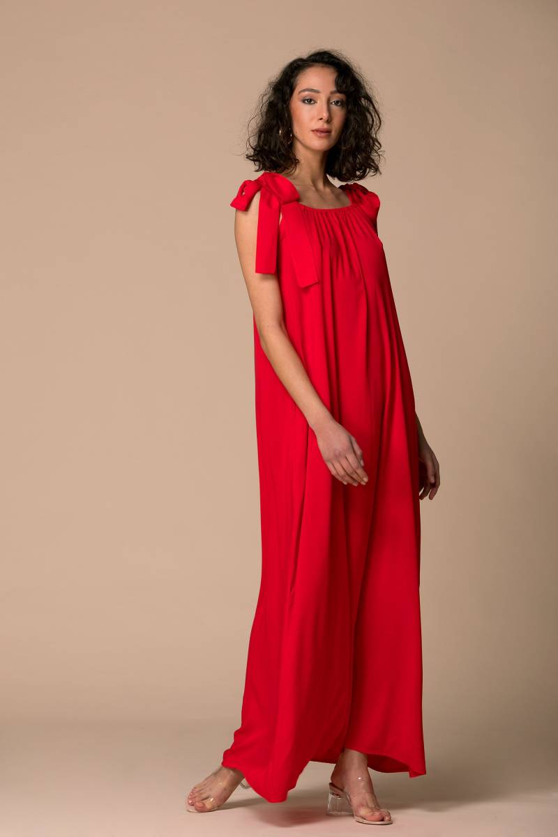 Handgemachtes Rotes Maxikleid Aus Viskose, Verstellbare Schulterbänder von cherryblossomsdress