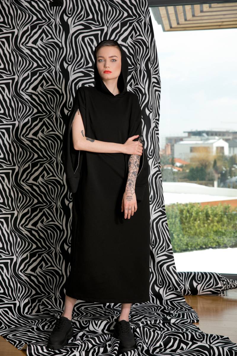 Hoodie Kleid, Pullover Benutzerdefinierte Grunge Kleidung, Langes Schwarzes Kleid Maxi, Langarm Winterkleid, Übergröße von cherryblossomsdress