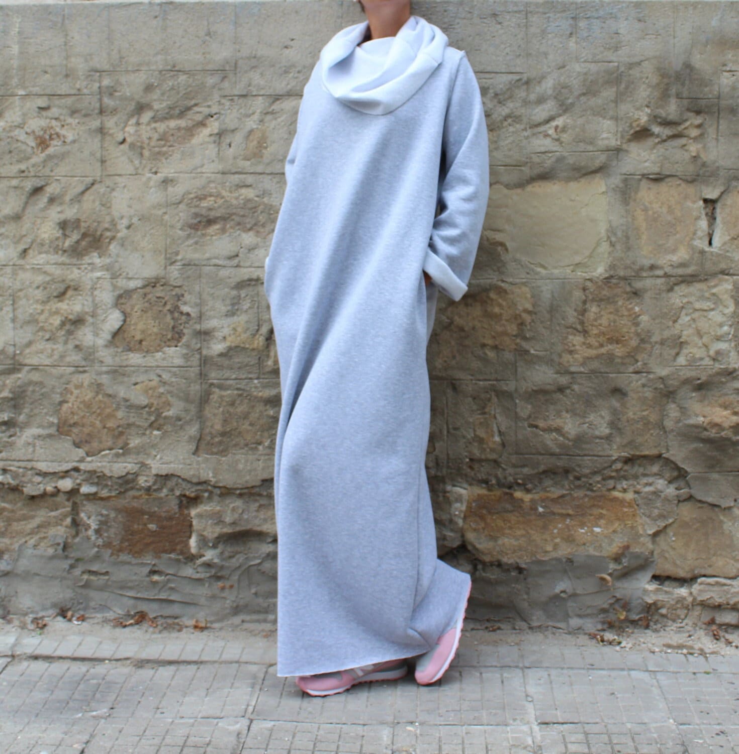 Grau Rollkragen Maxi Kleid Winter Baumwolle Loungewear Mit Taschen von cherryblossomsdress